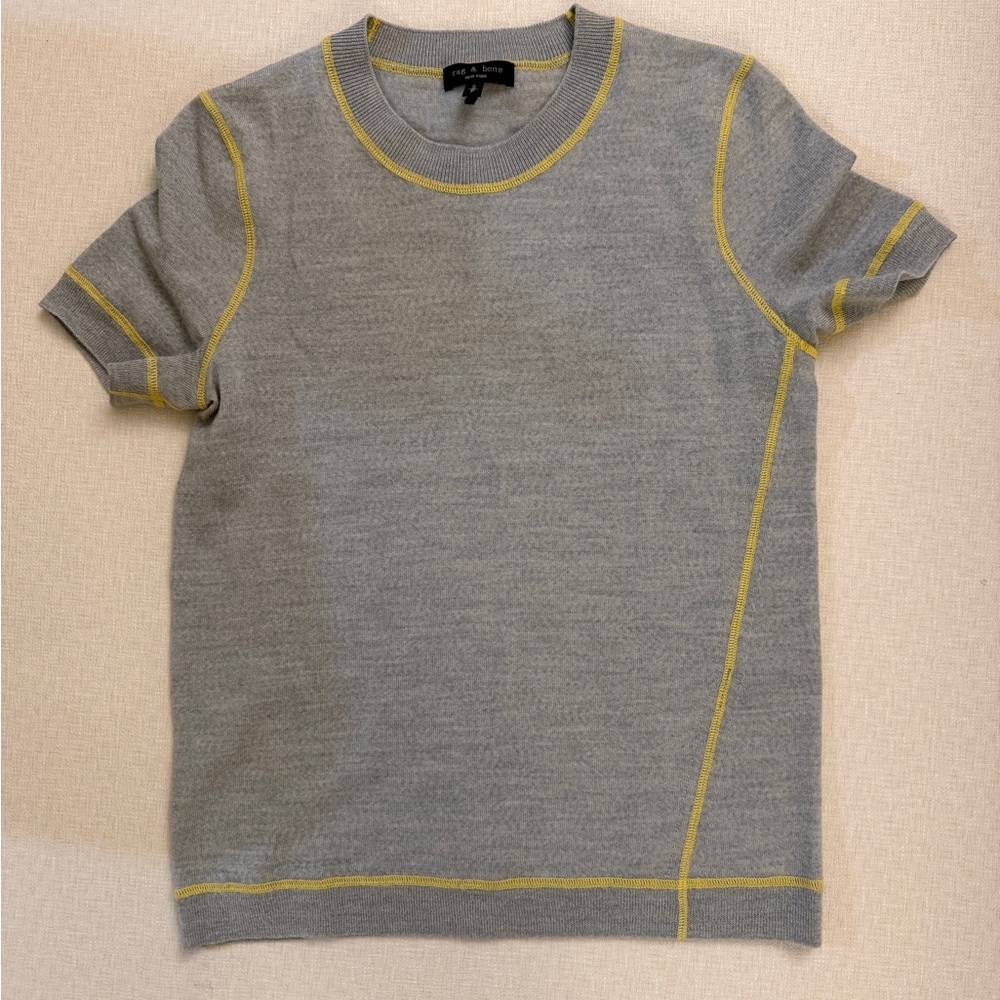 Rag & Bone Gray Knit Top with Yellow Trim